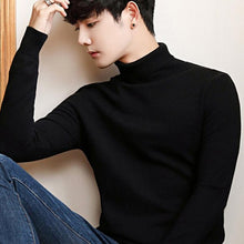 Load image into Gallery viewer, Black Turtleneck Men Knitted Sweater Classic Solid Color Casual Elasticity Pullover Men Sweaters Turtle Neck Long Sleeve